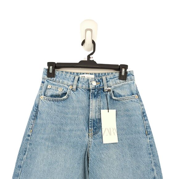 ZARA Women 34 US 2 Jeans Blue High Waisted Super Wide Leg Faded 6045/220/400 NEW - Picture 3 of 8